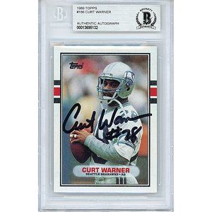 Curt Warner Signed Seahawks 1989 Topps Football Card Beckett BAS Autograph Slab